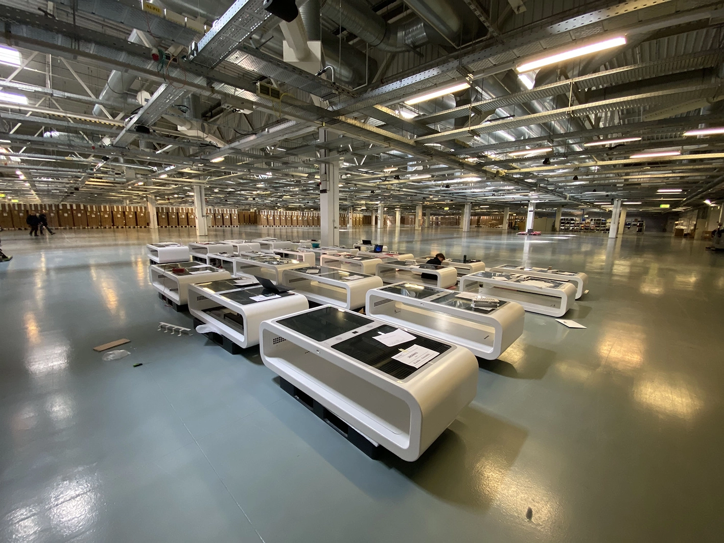 Kuube Nano smart benches being assembled in a factory