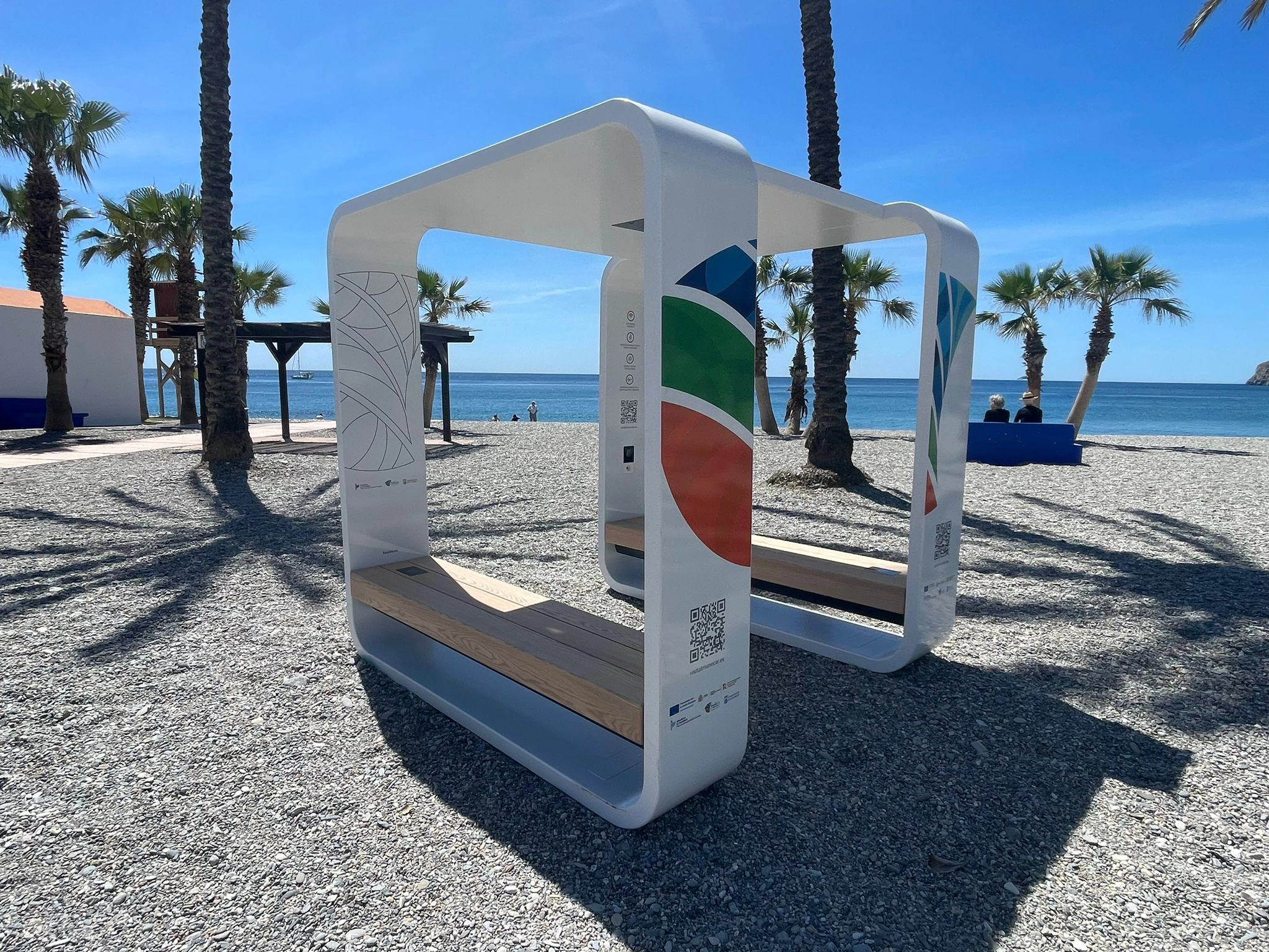 Outdoor smart bench next to the sea