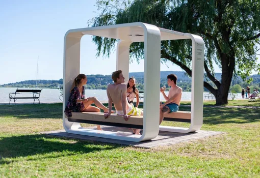 Outdoor smart bench next to lake Balaton
