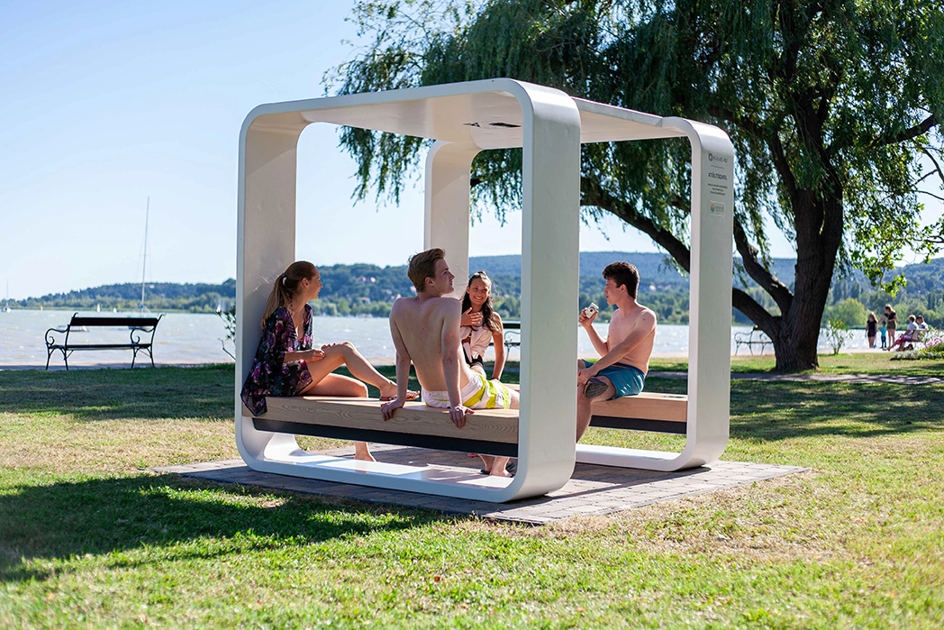 Outdoor smart bench next to lake Balaton
